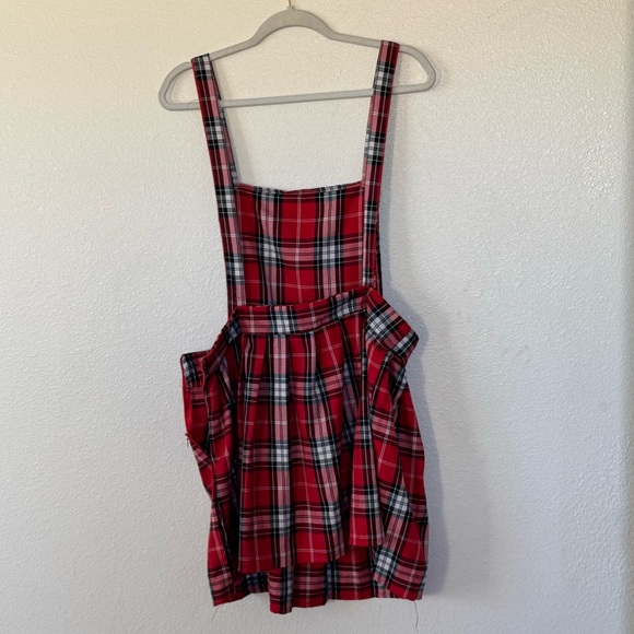 Miss Selfie Red Tartan Plaid Pinafore Dress Overall Jumper Pleated School L NEW - Picture 5 of 13